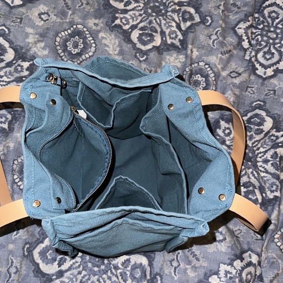 Blue canvas tote bag with leather straps $59 - Picture 9 of 9